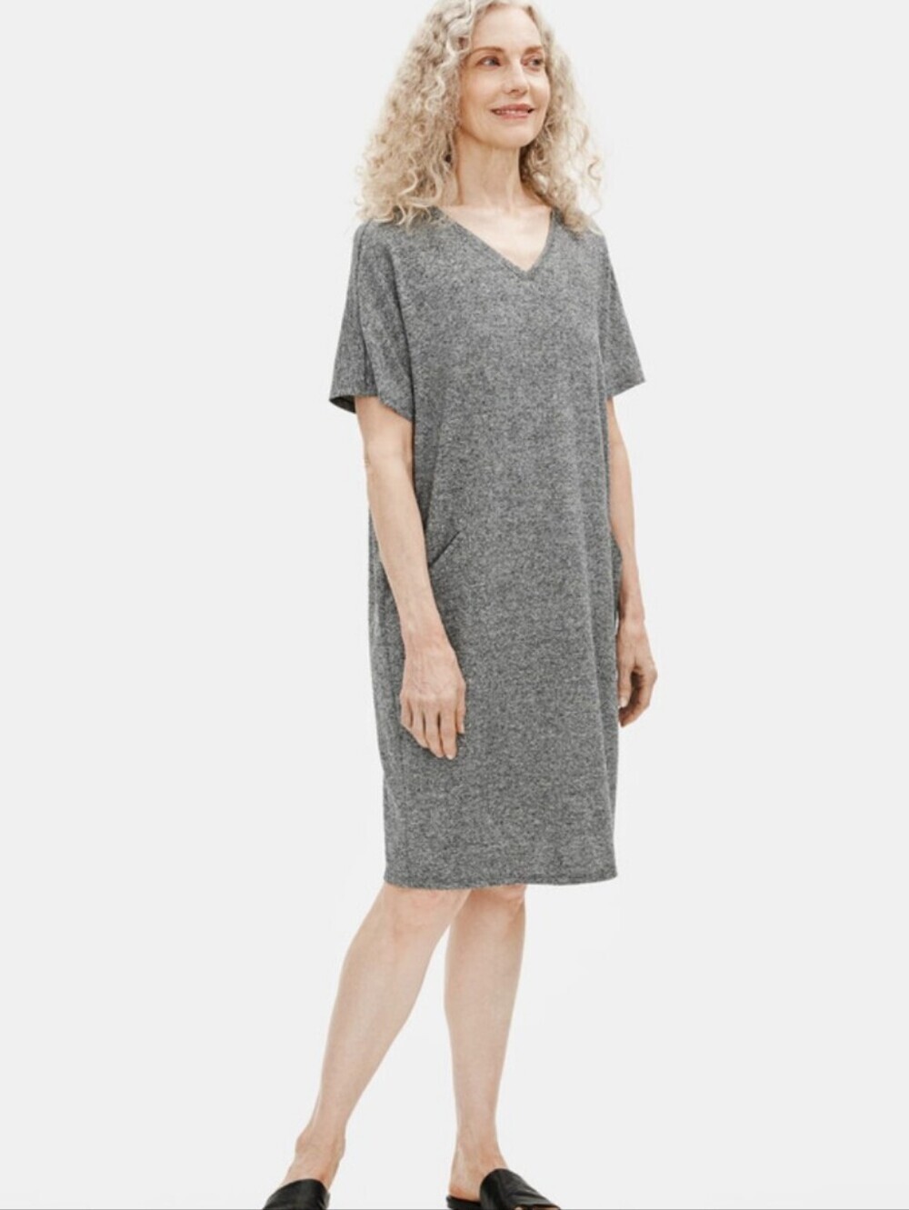 Eileen Fisher Organic Cotton Hemp Melange V-Neck Dress